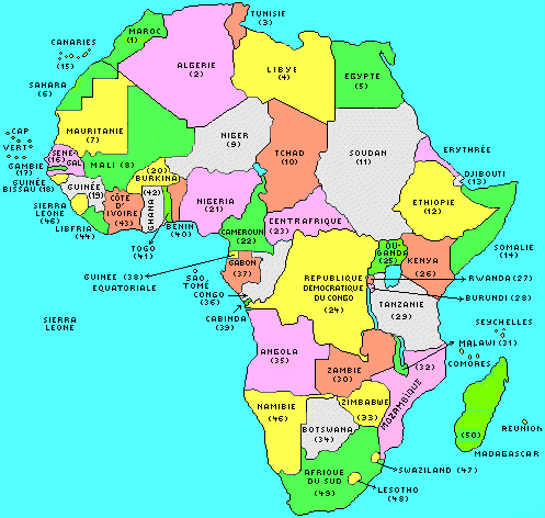 Carte de décolonisation des pays d'Afrique
